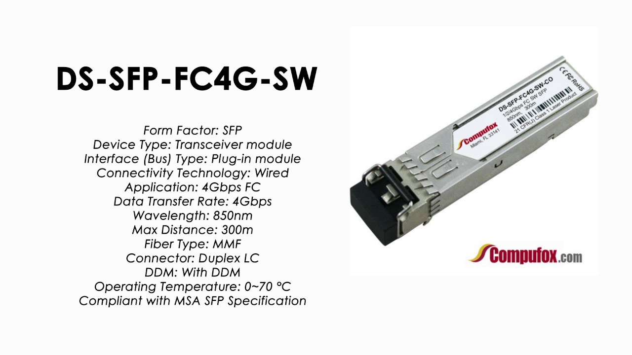 DS-SFP-FC4G-SW  |  Cisco Compatible 1/2/4Gbps FC SW SFP 850nm 300m MMF