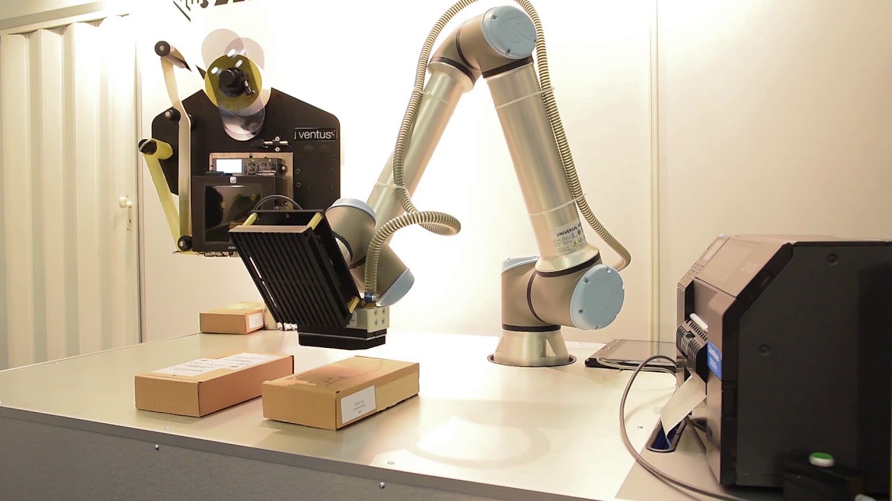 KLINGER Finland labelling robot with Ventus label applicator and Epson C6500PCe