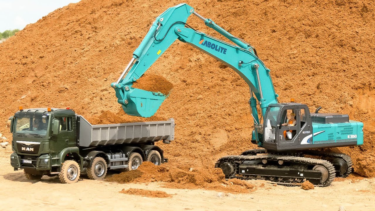 MEGA RC TRUCKS, RC HYDRAULIC EXCAVATOR KABOLITE K350, RC MACHINES, RC CONSTRUCTION SITE ACTION!!