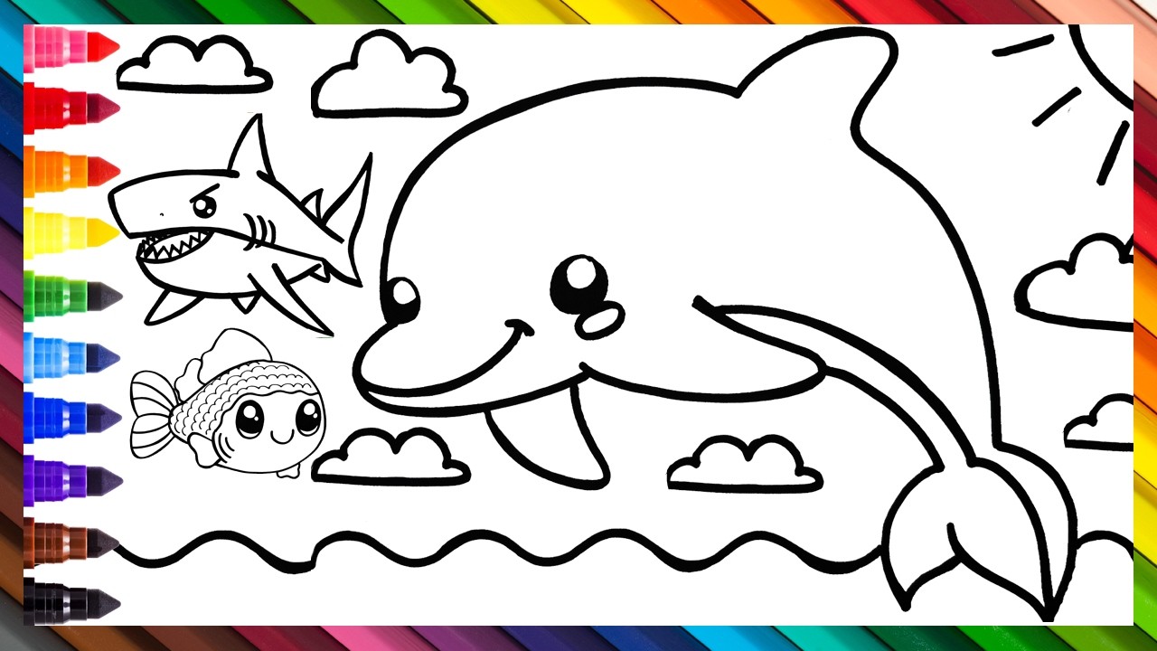 Draw And Color Sea Animals: A Dolphin, A Shark And A Fish 🐬🐠🦈🌈 Drawings For Kids