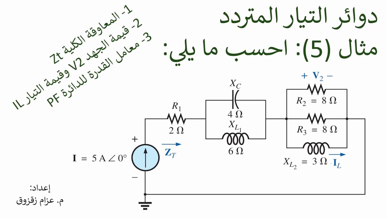 مثال (5) دوائر التيار المتردد - Example (5) AC Circuits