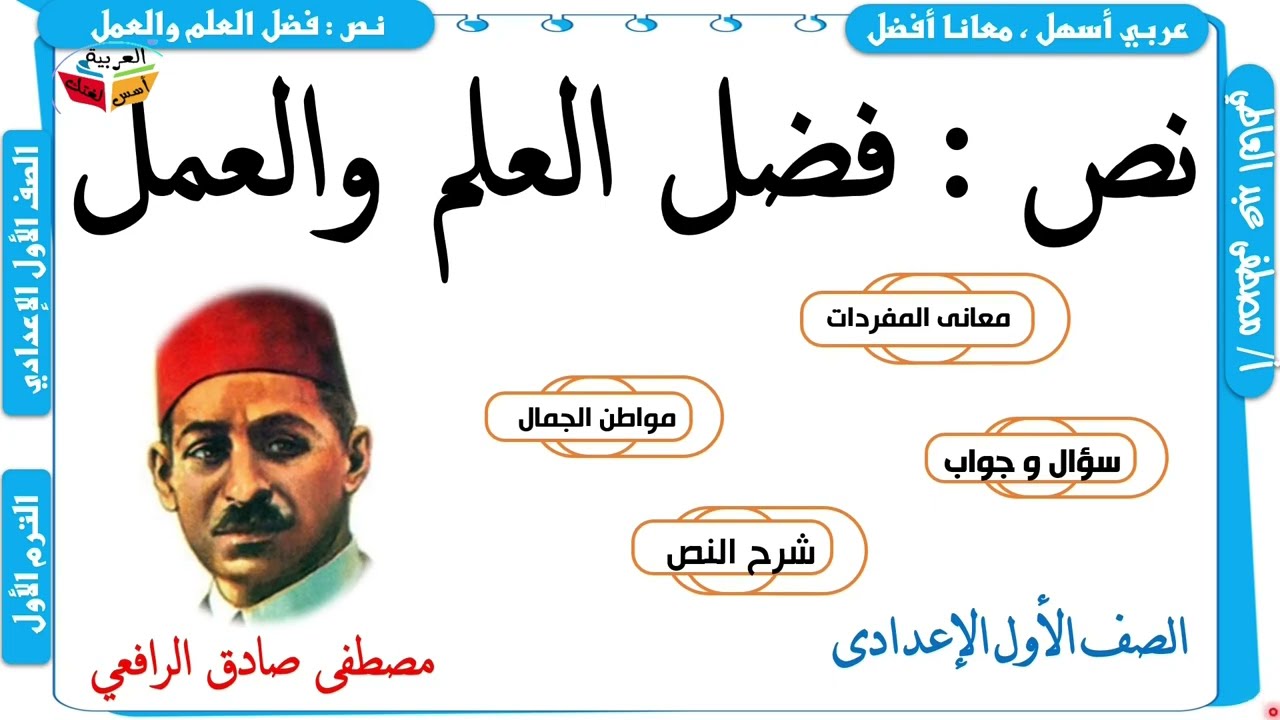 نص ( فضل العلم والعمل ) للصف الأول الإعدادي - الترم الثاني - أ/ مصطفى عبده