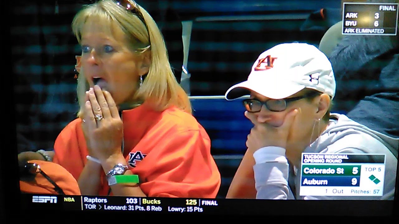 Auburn Softball pitcher takes hit to face!