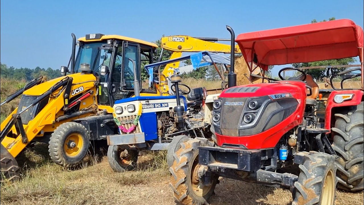 Jcb 3dx Eco Backhoe Machine Loading Red Mud In Mahindra and Swaraj Tractor | Jcb and Tractor Cartoon