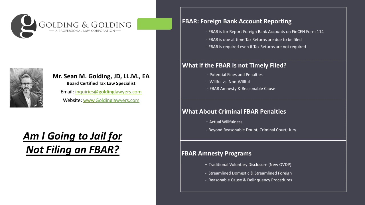 Am I Going to Jail for Not Filing the FBAR? Criminal FBAR Penalty Enforcement & the U.S. Government