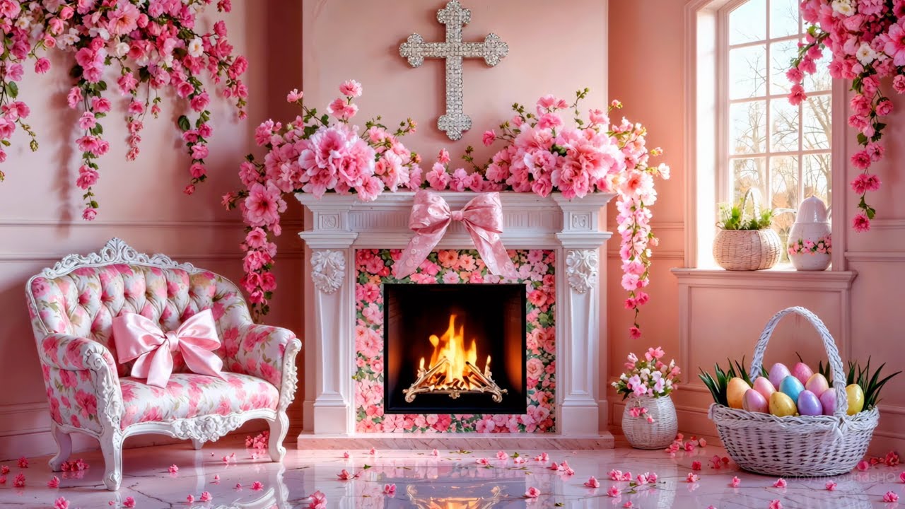 Happy Easter 💐 Cozy Easter Fireplace Ambience with Relaxing Music | 4K