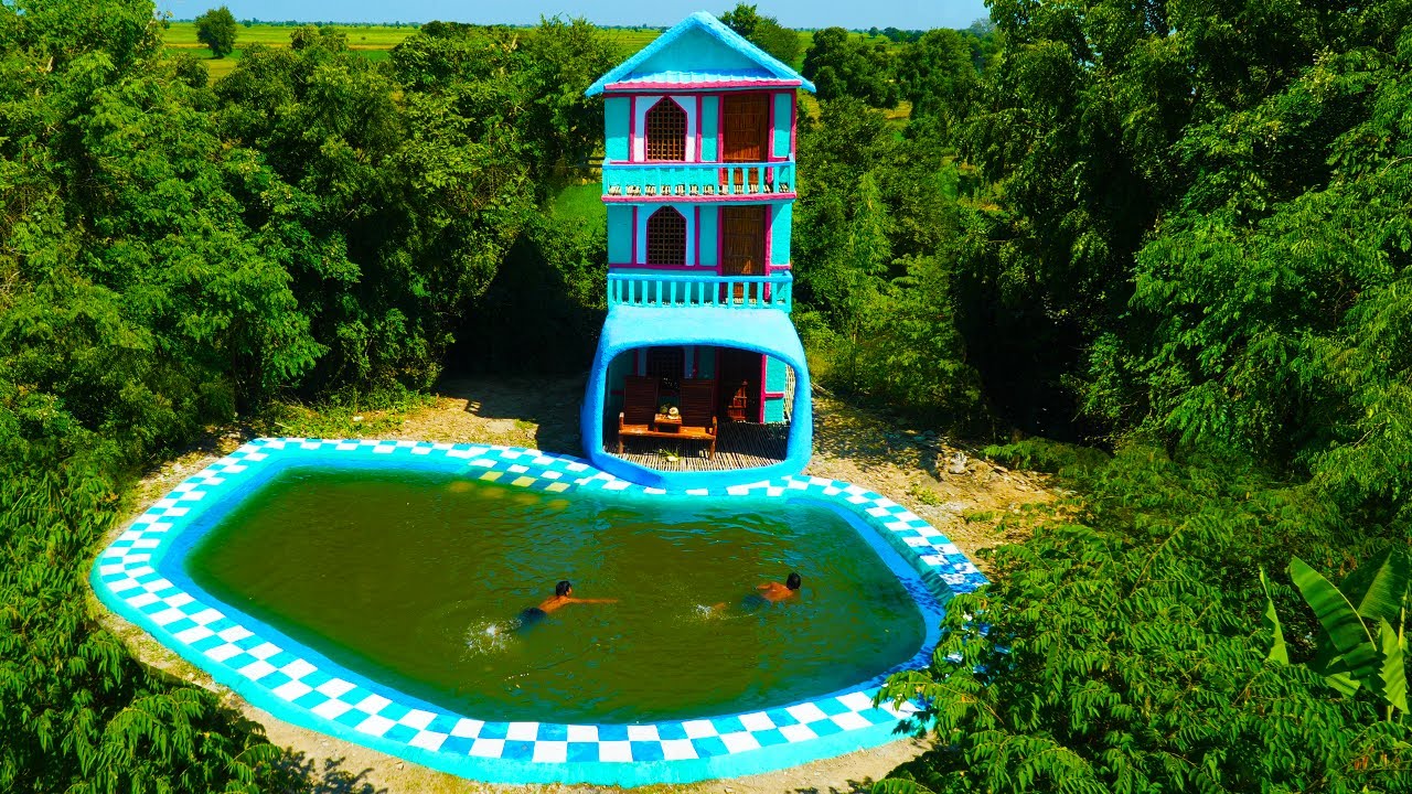 [Full Video] Building 3-Story Mud Resort House And Big Swimming Pool
