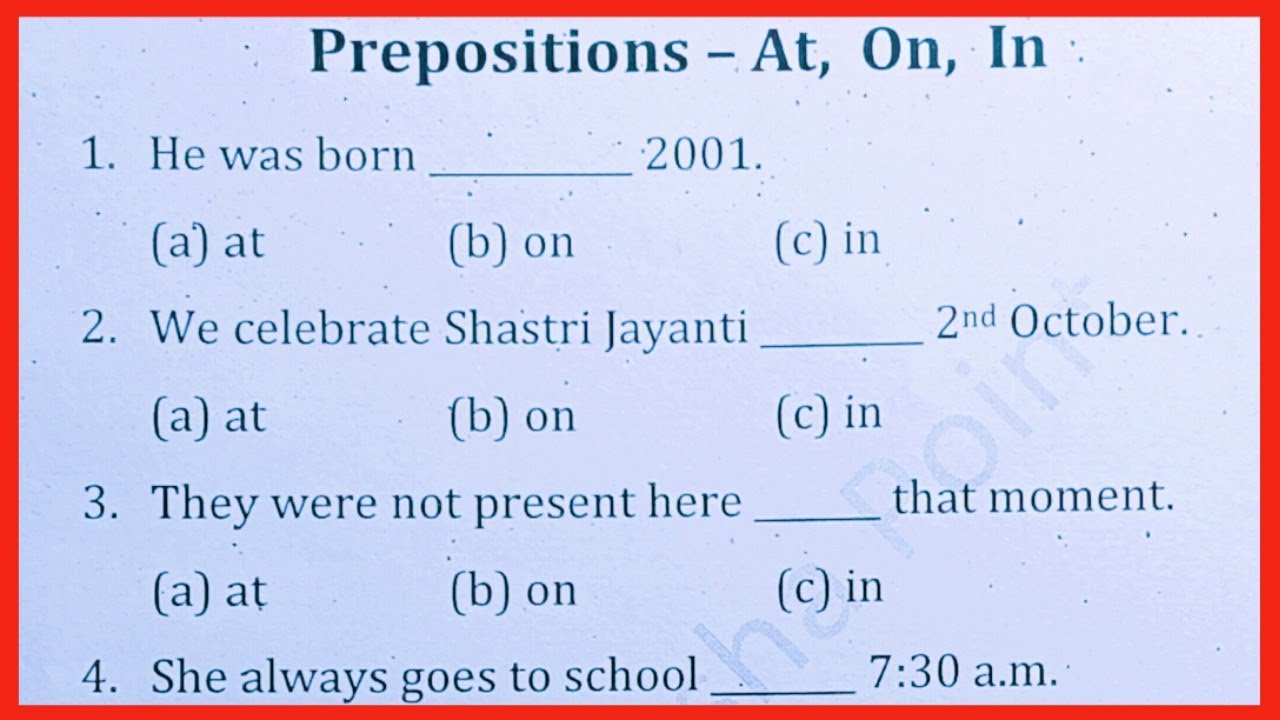 Prepositions practice | At , in , on | English grammar exercise | Diligent Shiksha Point |