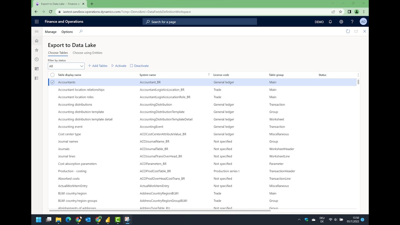 Dynamics 365 FO: Datalake Export