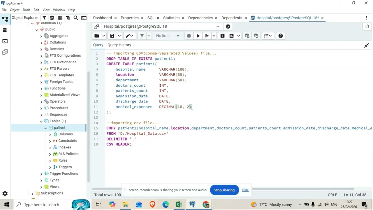 Importing CSV/Excel files in postgresql
