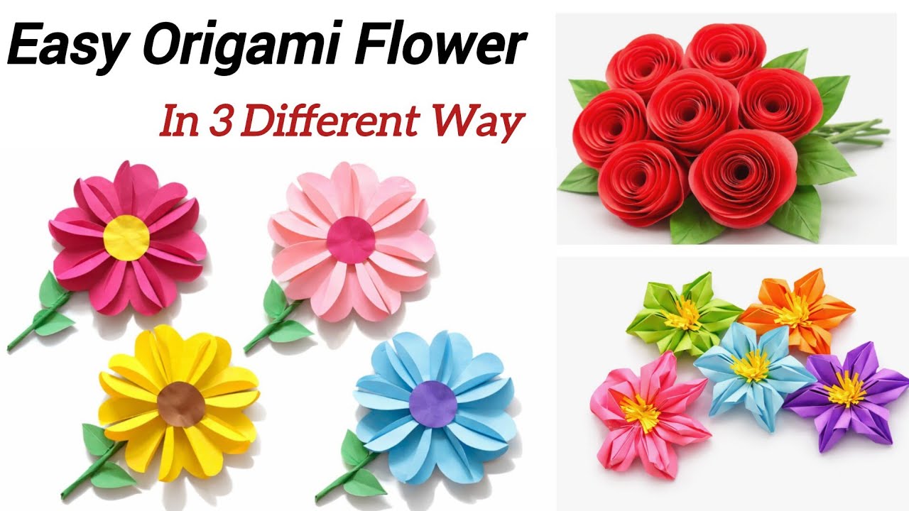 DIY 3 Different Origami Flower Ideas| How to Make Paper Flowers At Home | Easy Craft Tutorial  