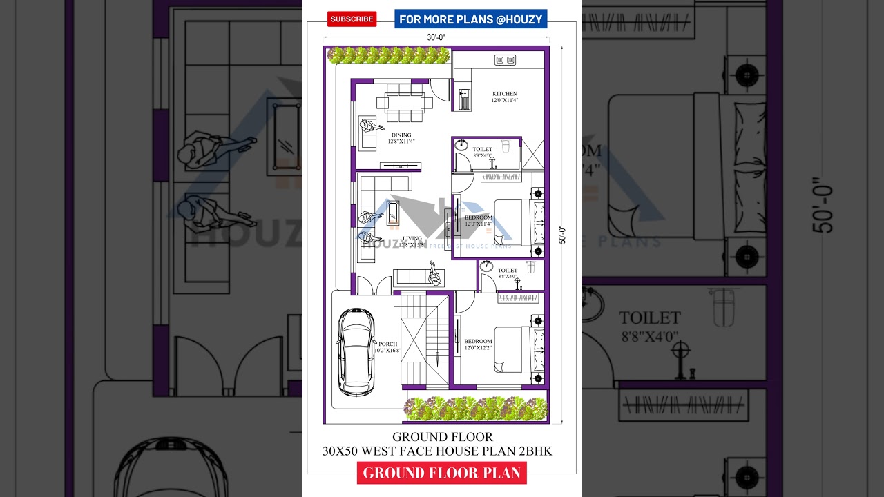 30x50 west facing house plan 2bhk 