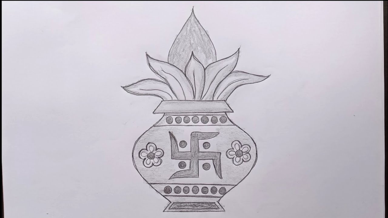 How to draw mangal ghot || kalash drawing step by step
