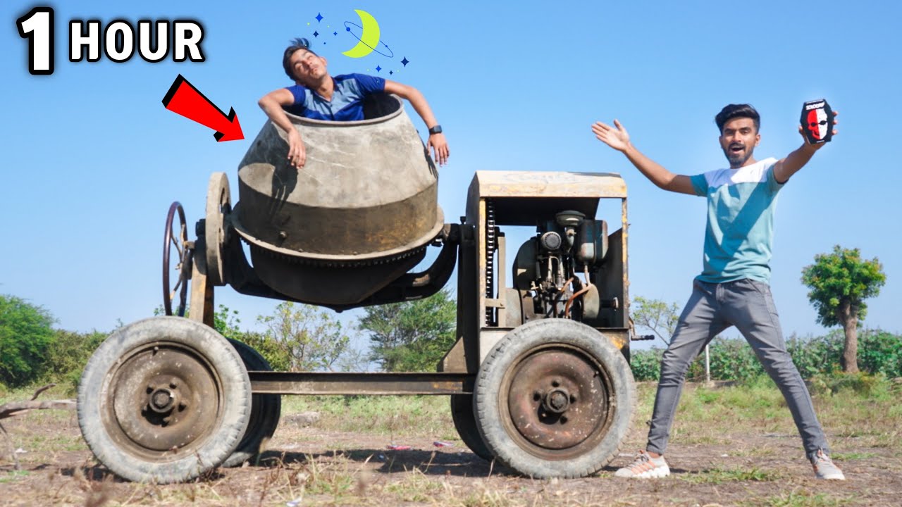 Mixing Inside A Cement Mixer Machine - Challenge | सीमेंट मशीन ने लगाई वाट 😭