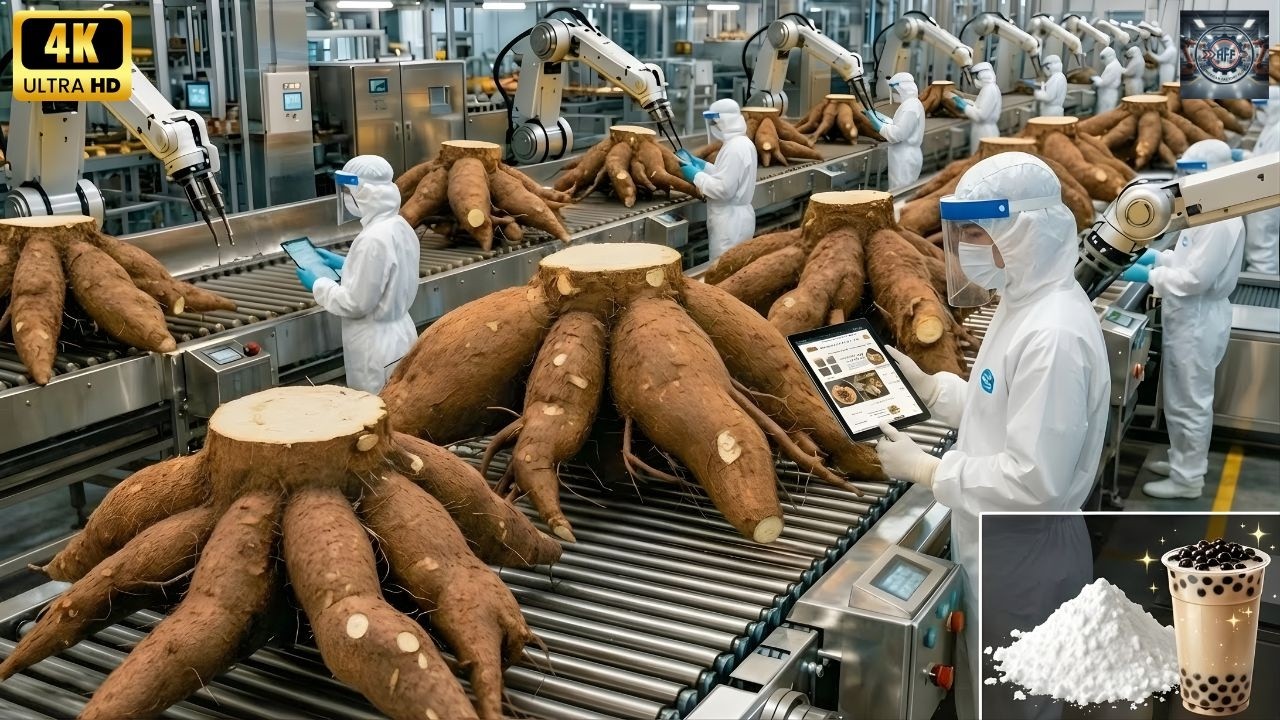 Inside the Factory: China’s Giant Cassava Flour Process - From Raw Root to Bubble Tea (Full Process)