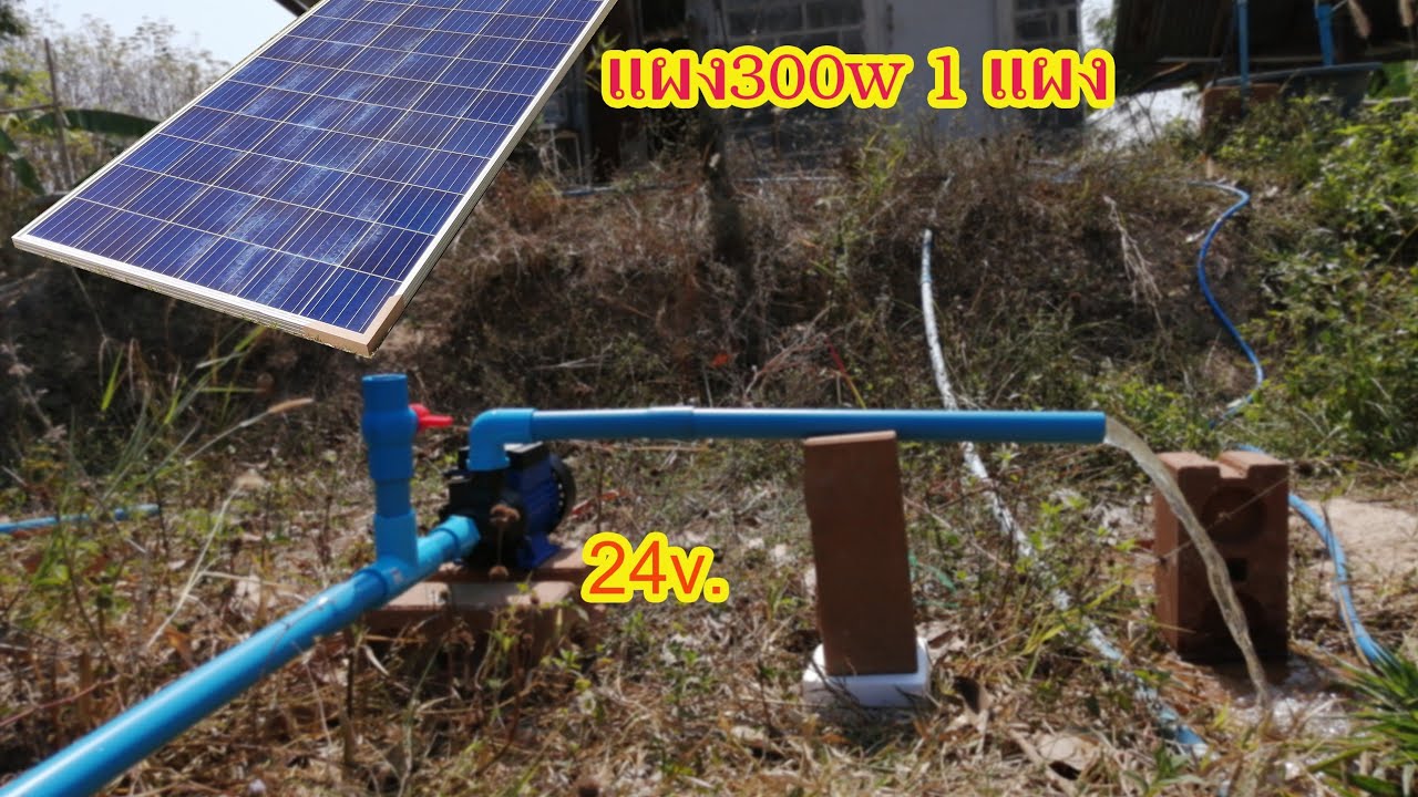ปั๊มน้ำโซล่าเซลล์ปั้มหอยโข่ง 24 โวลท์ราคาถูกและการต่อใช้งานจริง​ ต่อตรงกับแผง 300 วัตต์ 1 แผง