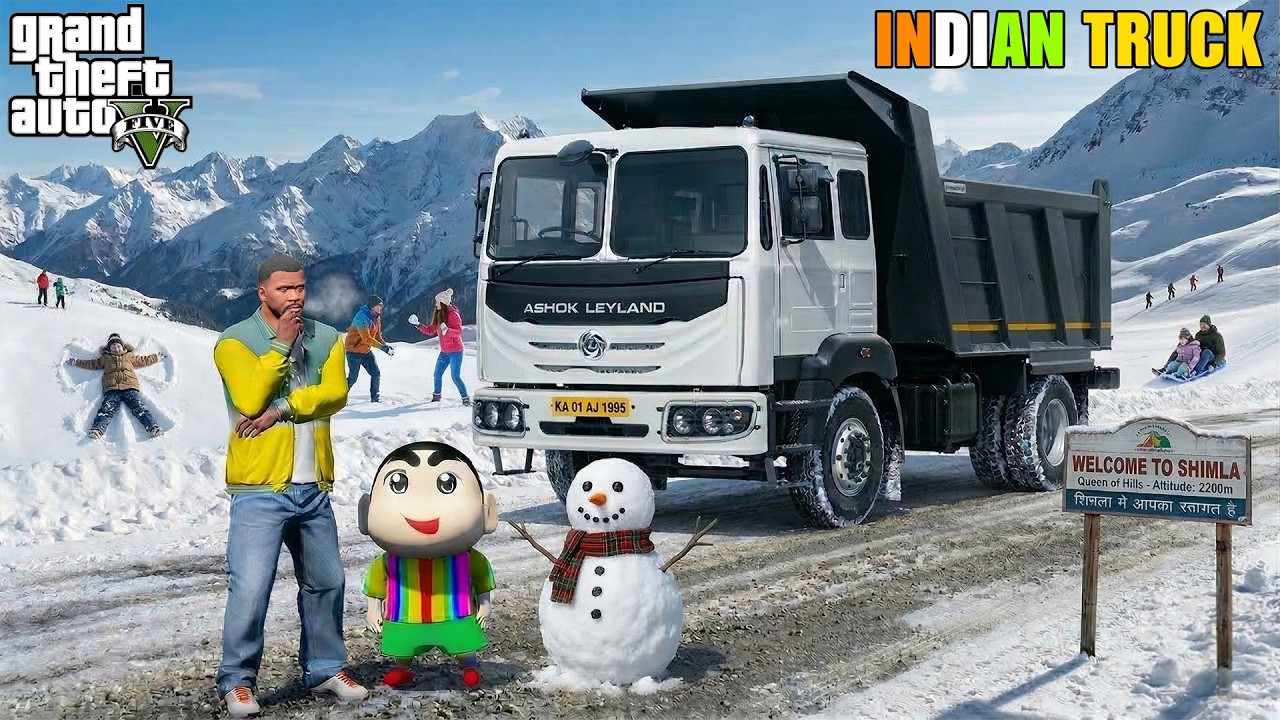 Franklin & Shinchan Going Shimla In Indian Ashok Leyland Tipper Truck in GTA 5