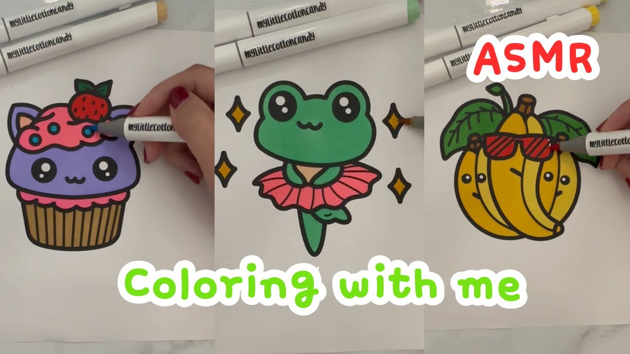 ASMR coloring 🎧💗 Relaxing markers sounds 😴💤 satisfying pages 💜✨My little cotton candy 
