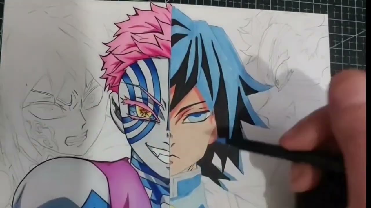 DESENHANDO AKAZA vs GIYU | ARTE ANIME  🎨🔥