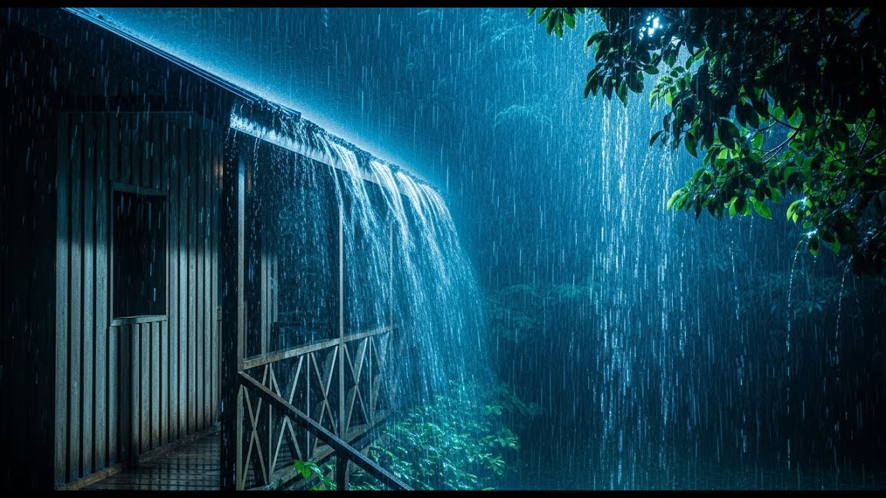 Sleep Therapy Tonight — Real Heavy Rain & Distant Thunder on a Peaceful Rainy Night