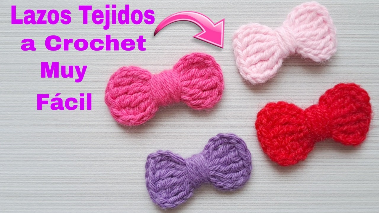 Cómo tejer en minutos Mini lazos o moños a crochet paso a paso/Video tutorial para iniciantes