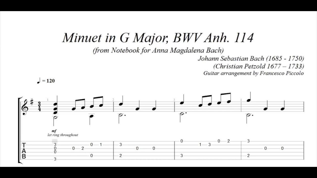Classical Guitar - J. S. Bach - Minuet in G Major, BWV Anh. 114 (Notebook for Anna Magdalena Bach)