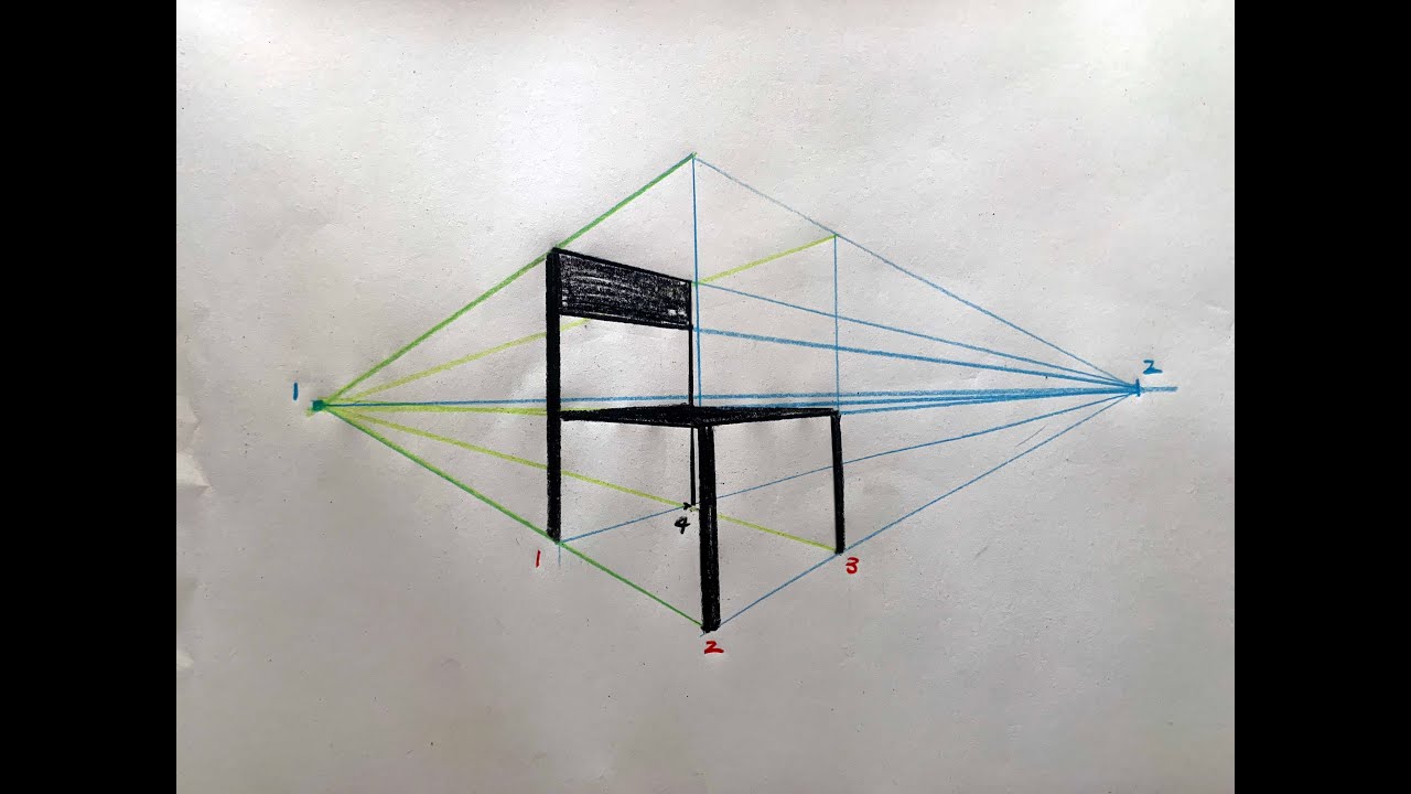 Explication basique de dessin d'une chaise - 2 points de fuite