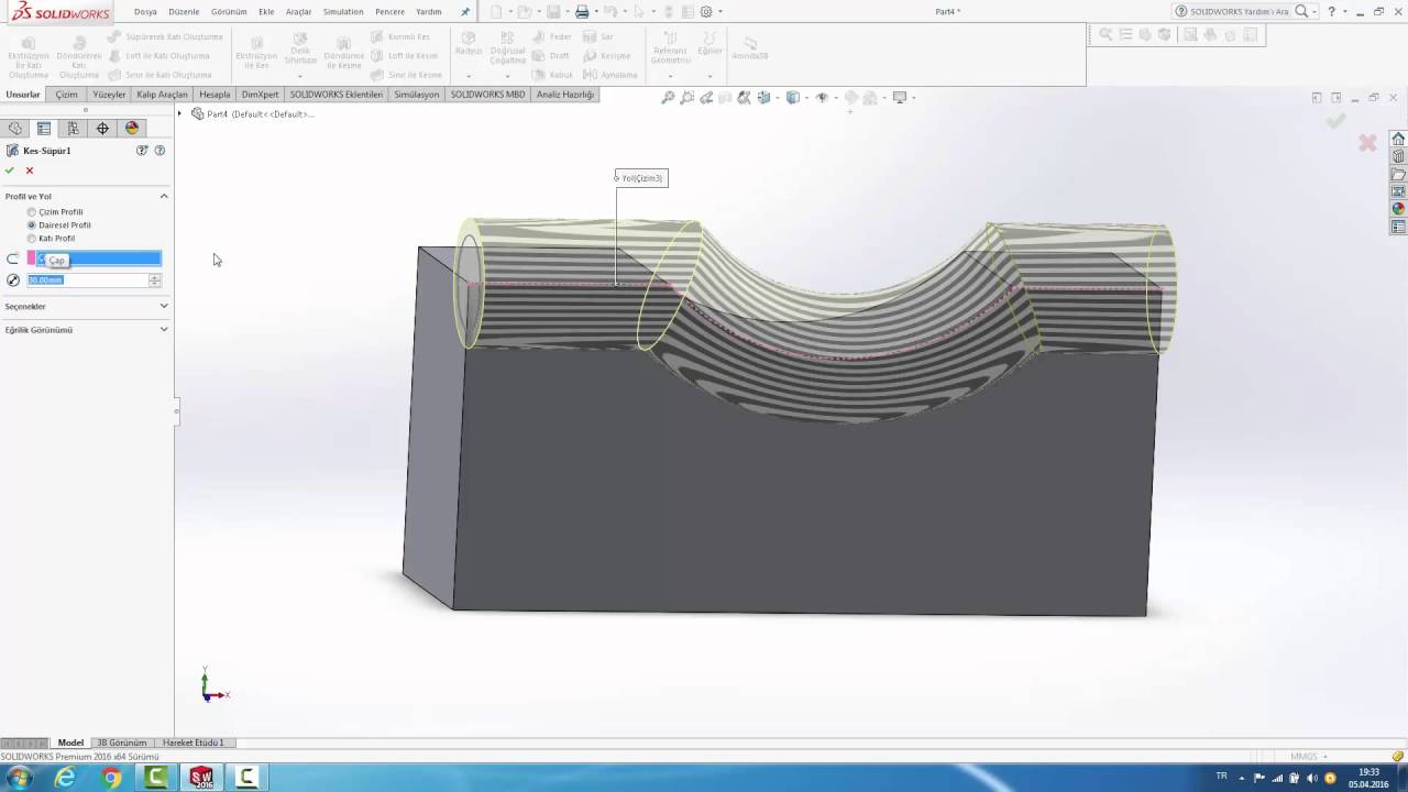 Solidworks Kıvrımlı Kes Swept Cut Komutu