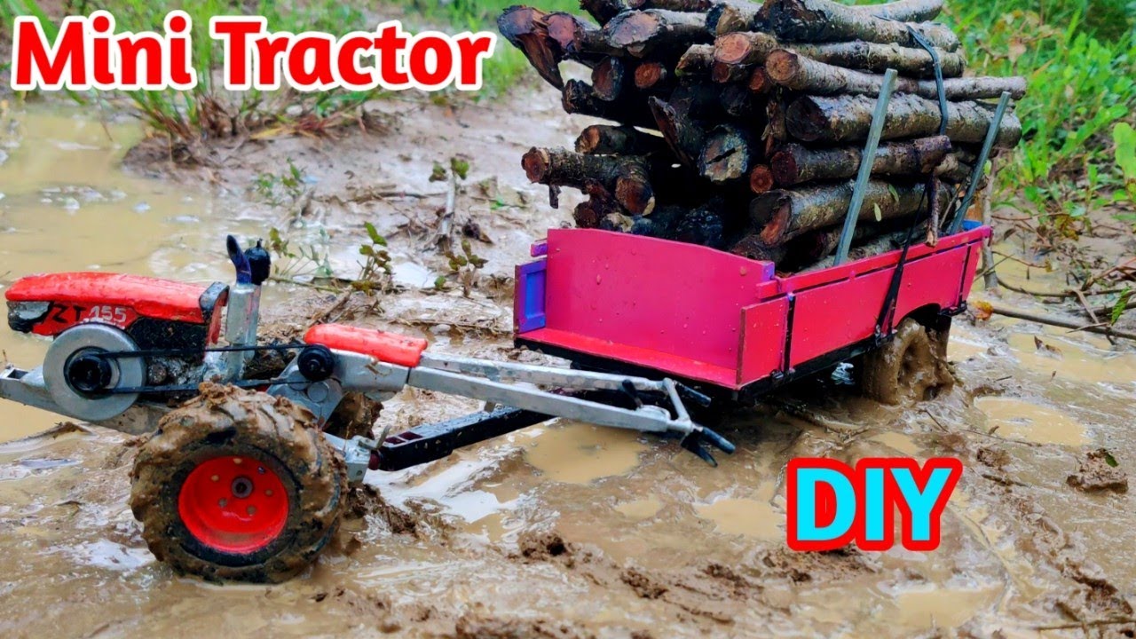 Wow! Beautiful Mini DIY Tractor Transporting Wood After Heavy Rain, | RC Diy Tractor |