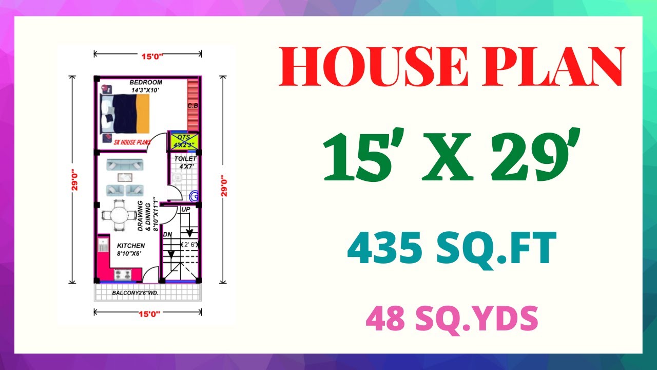 Small Double Storey House Plan With Interior 15' X 29' / 435 Sq.Ft / 48 Sq.Yds / 40 Sq.M / 48 Gaj