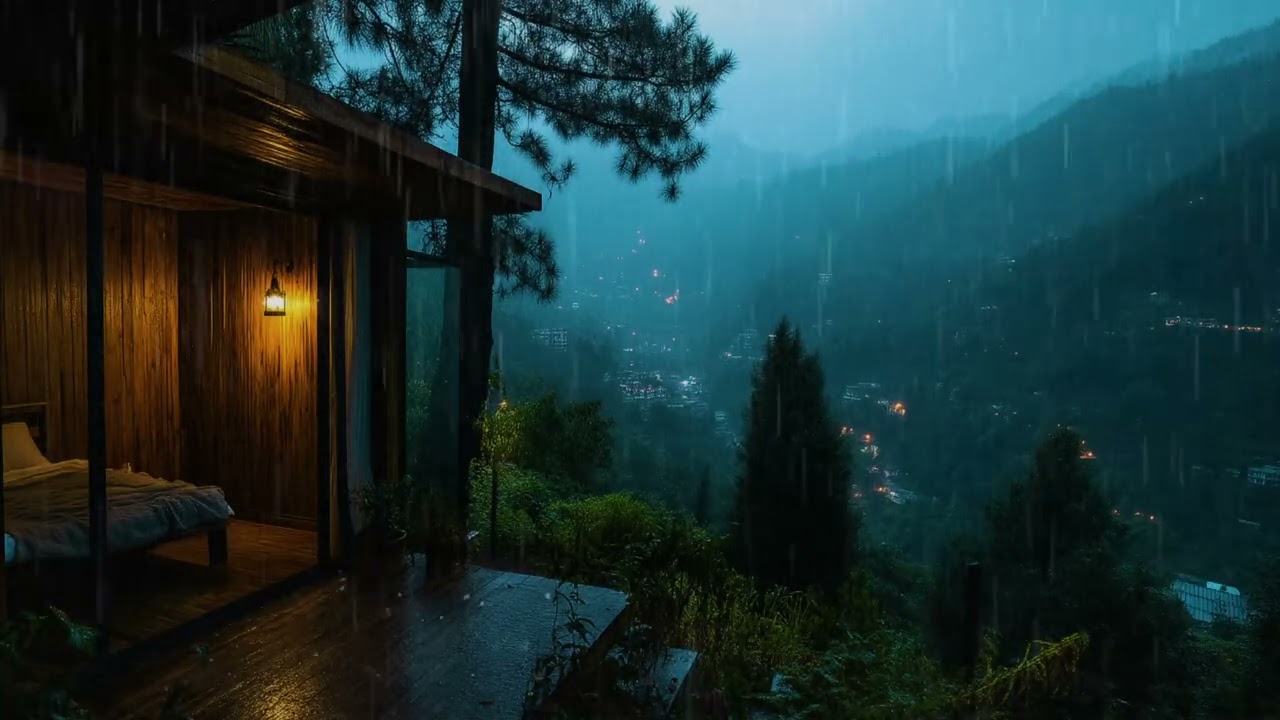 Thunderstorm at a Wooden Mountain House in Southeast Asia | Rain, Fire & Deep Relax