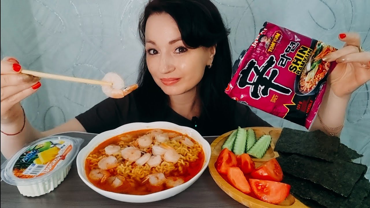 Лапша Том Ям с Креветками🍜🦐🔥#mukbang#kristinakiss#food#