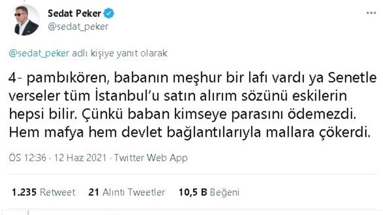 #sedatPeker #yıldırımdemir&ouml;ren #pamık&ouml;ren Sedat Peker twitter heabında Yıldırım Demir&ouml;ren'e y&uuml;klendi