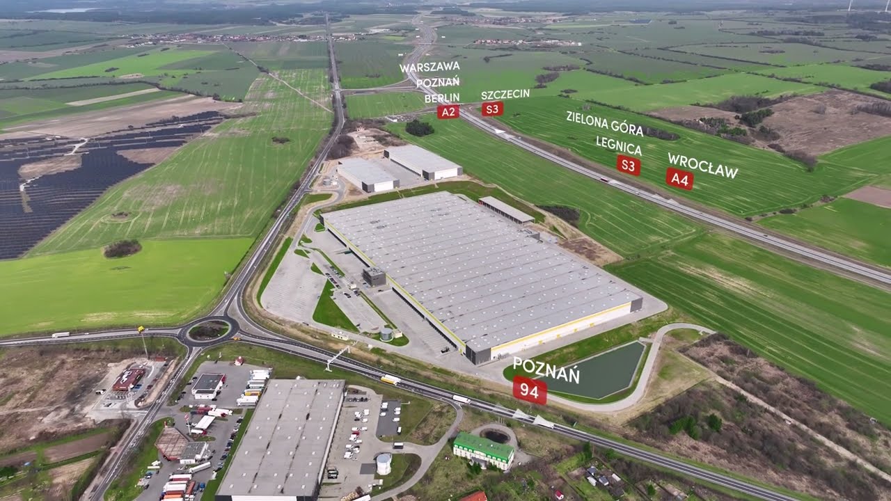 Nowo powstałe hale logistyczne EQT Exeter w Świebodzinie - filmowanie nieruchomości dronem