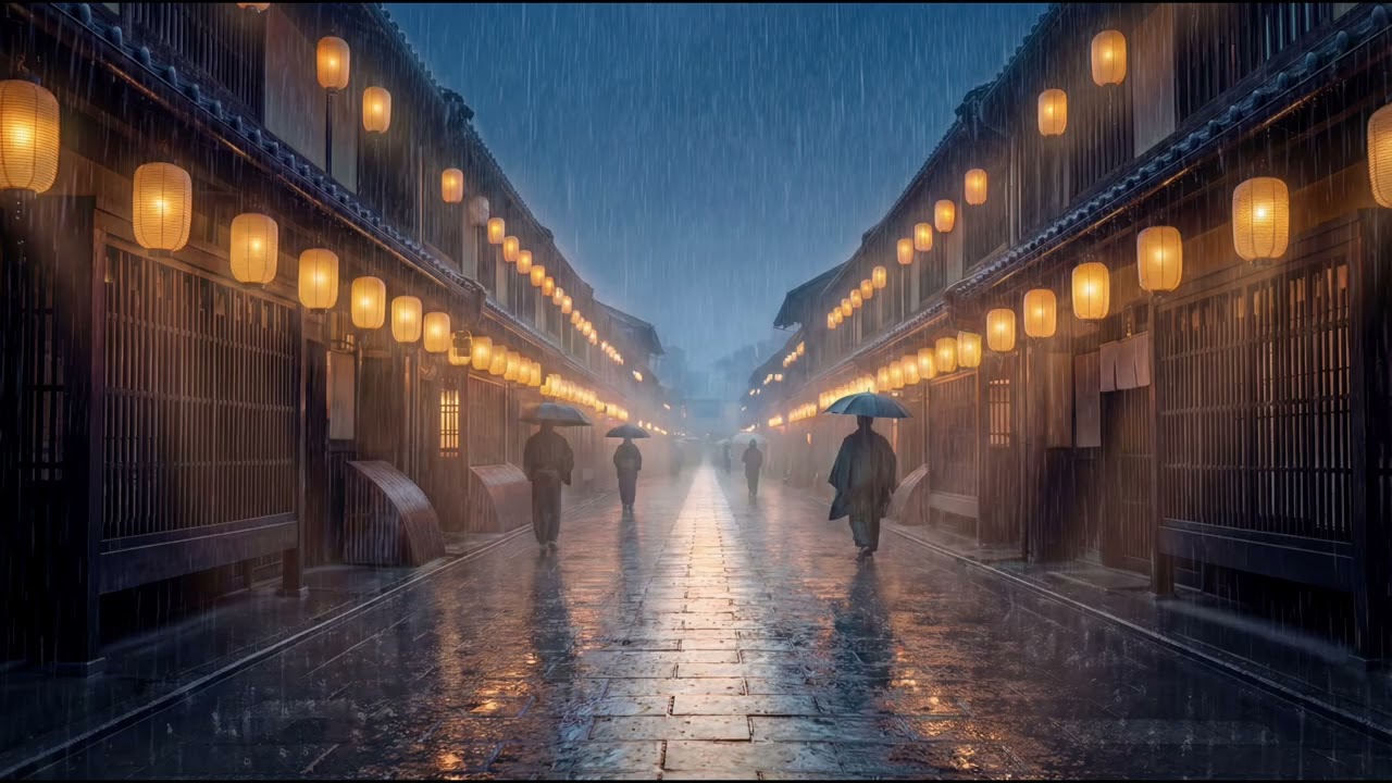 Lantern Street Rain 🌧️ Old Japan Deep Night Ambience (2 Hours)