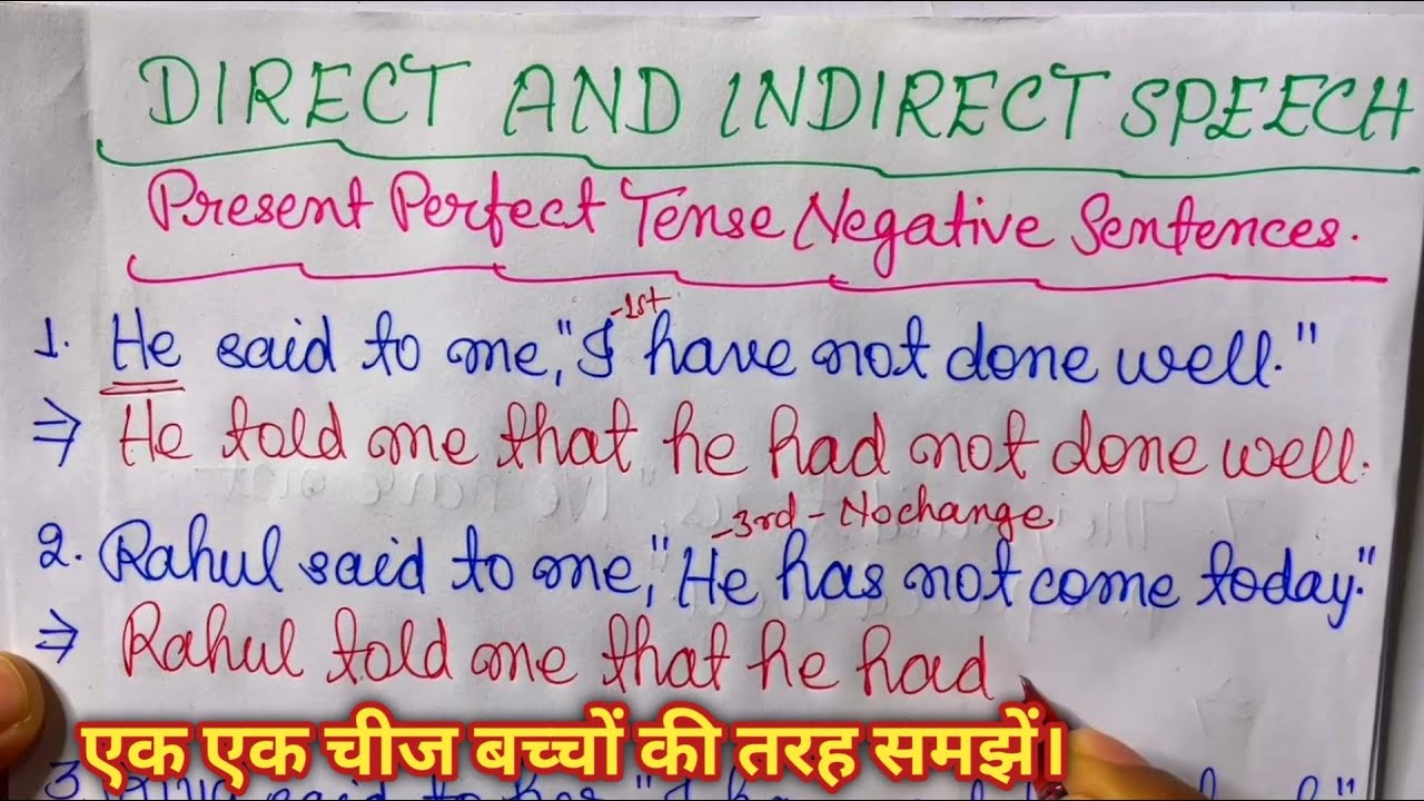Direct and Indirect Speech/Present Perfect Tense/Narration in English Grammar Part-10