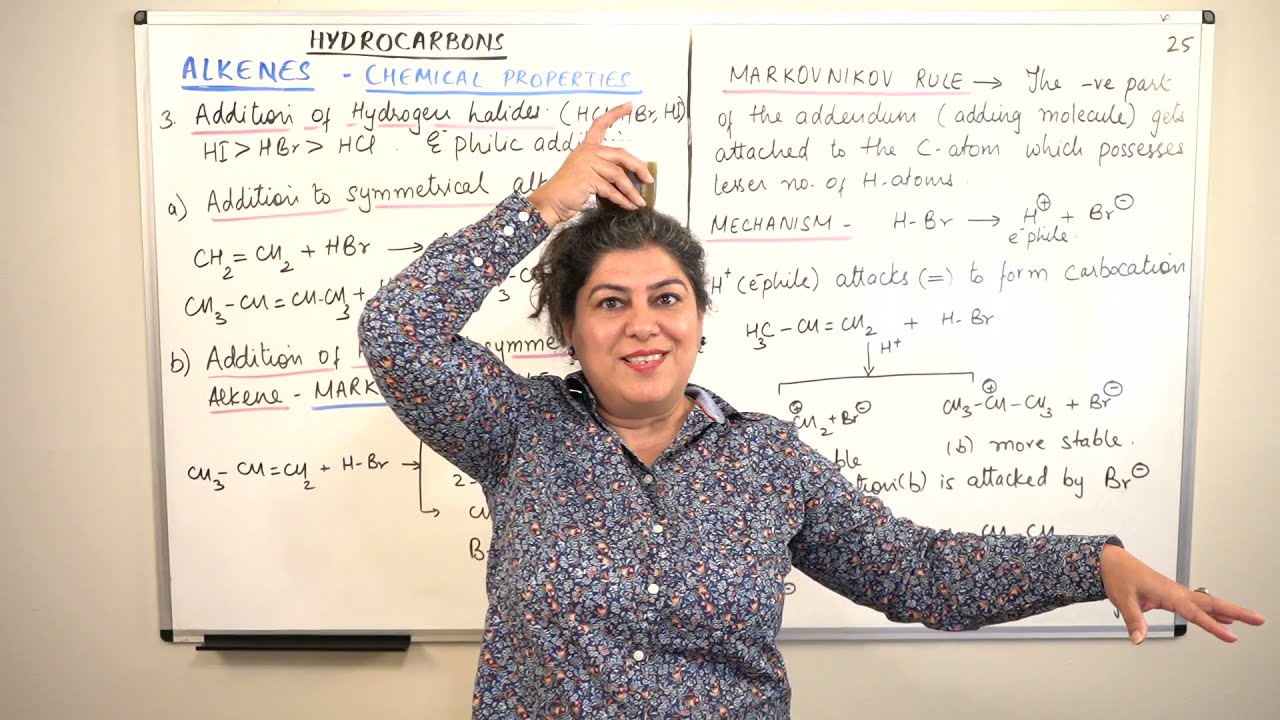 XI -13 #25 - Addition of Hydrogen Halides to Alkenes - Markovnikov Rule