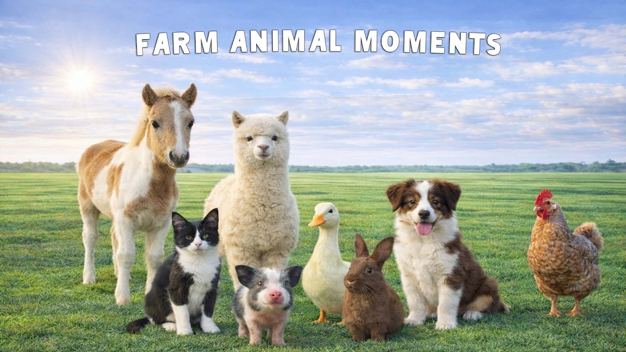 Farm Animal Moments: Elephant, Sheep, Cow, Chicken, Pig, Cat, Hippopotamus – Learn About Animals