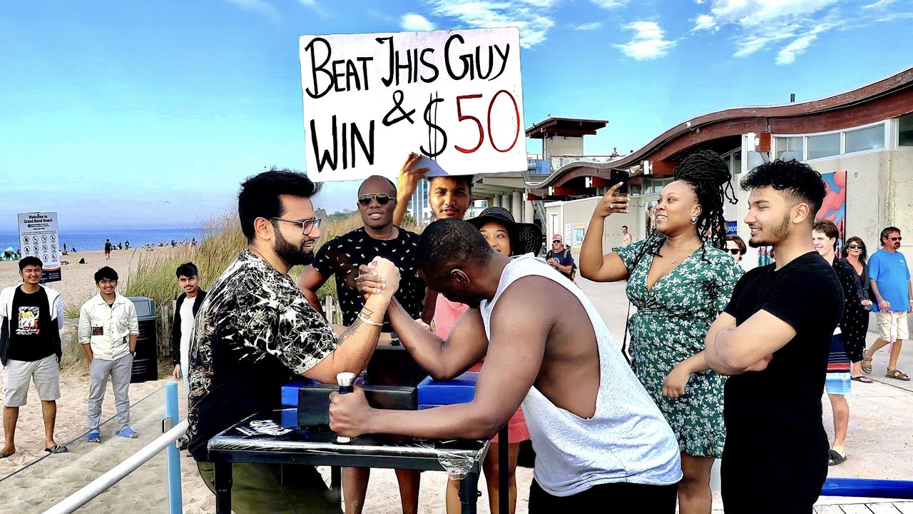 Beat This Guy at Arm Wrestling | Beach Public Challenge