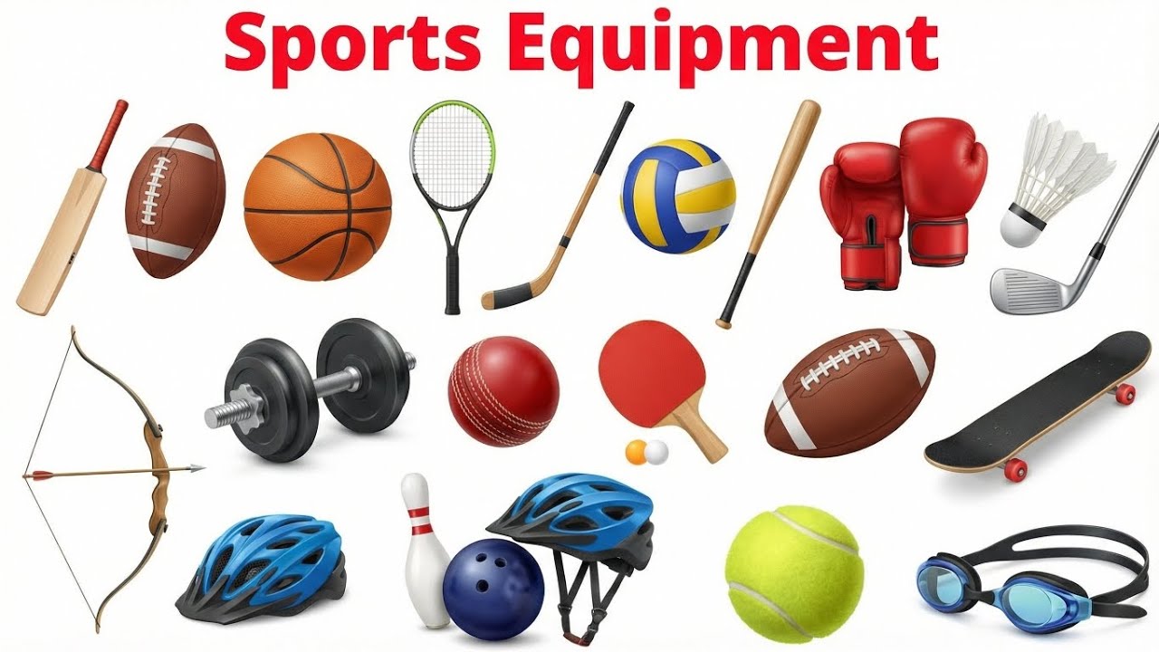 20 बच्चों के लिए 20 खेल समानों का नाम | Learn Sports Objects in English and Hindi