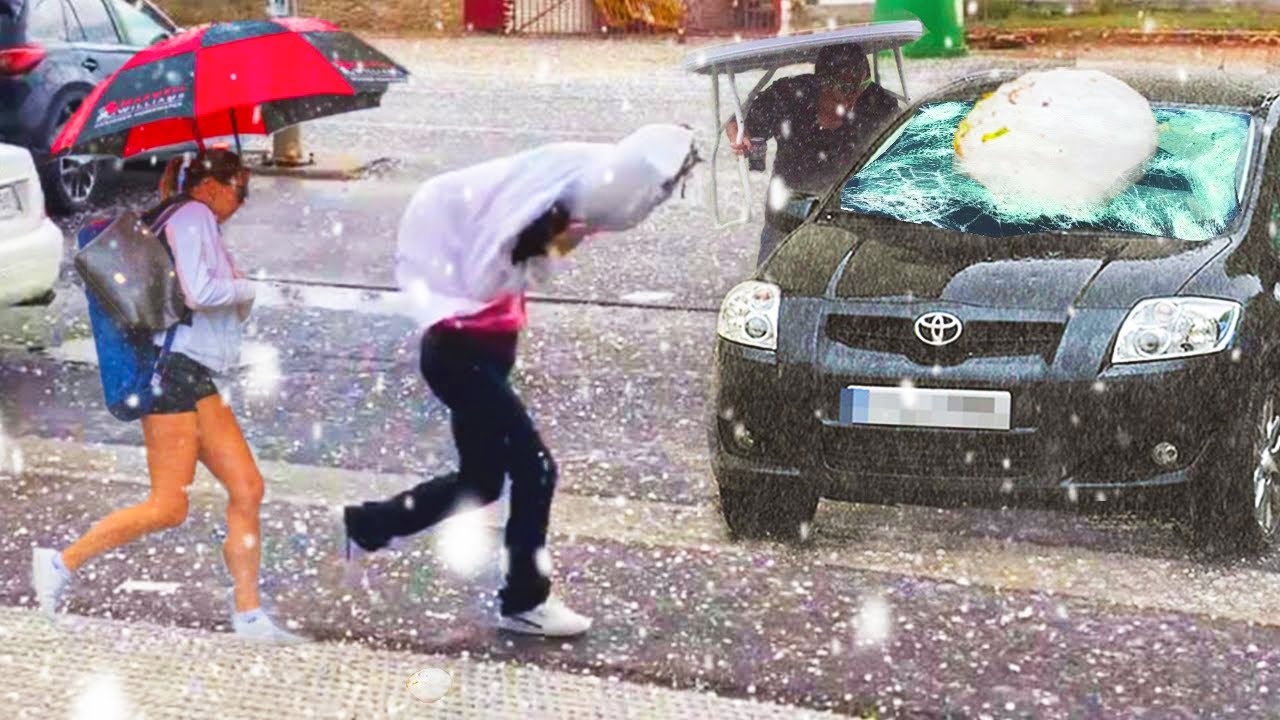 Massive Destruction Caused by 6 inch Hail Storm Damaged Cars and Houses Caught on Camera 2024