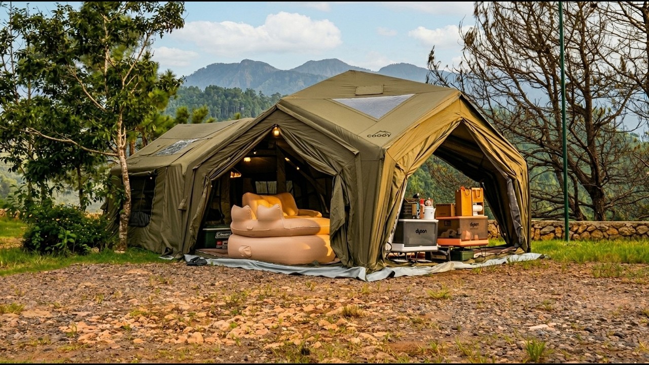 LUXURY CAMPING ONE BEDROOM, TWO NIGHTS IN COLD AND FOGGY WEATHER, COODY TENT, COODY SOFA