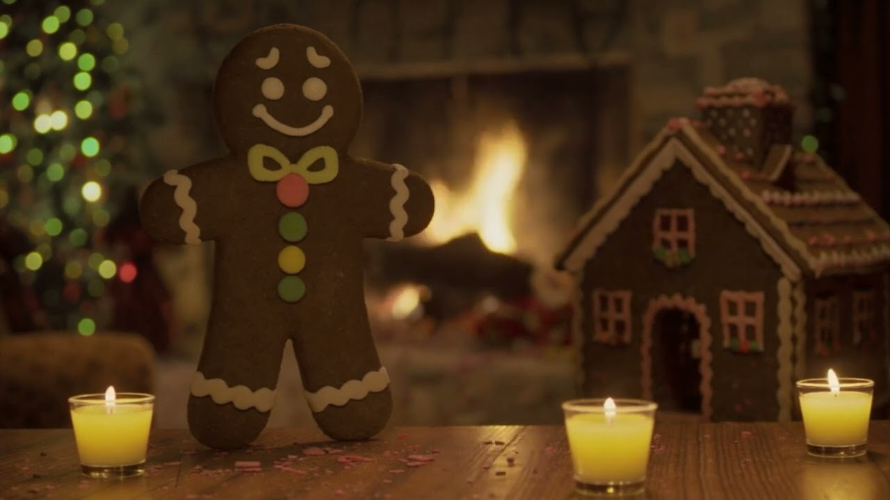Top 75 Christmas Songs 3 Hours Best Holiday Music Gingerbread Man Christmas Fireplace Screensaver