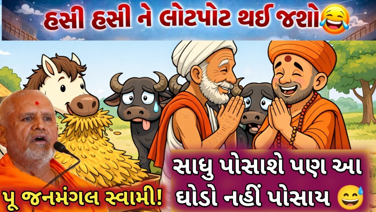પૂજ્ય - જનમંગલ સ્વામીનું અદ્ભુત અને મનોરંજન થી ભરપૂર પ્રવચન! એક ઘોડો ચાર ભેંસ નું ભોજન ખાઈ ગયો 😅!