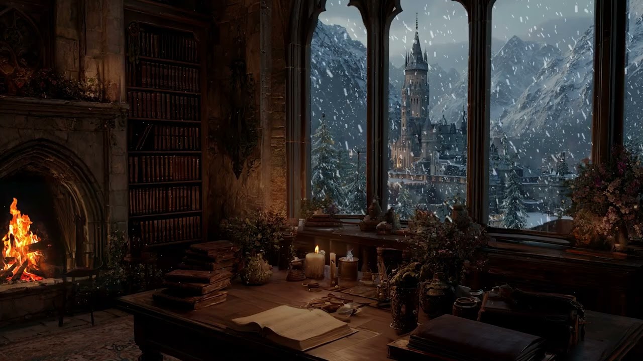 Warm Winter Night with a Steady Fire Burning Nearby | Relaxing Cozy Ambience for Long Rest