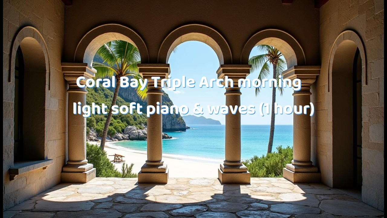 Coral Bay Triple Arch — morning light soft piano & waves (1 hour)