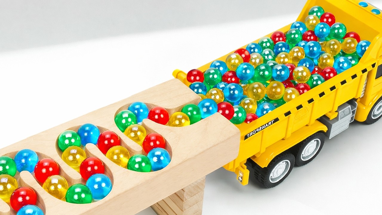 Satisfying Video Asmr Marble Run Race ☆ HABA Slope & Retro Makita Truck, Garbage Truck,Ambulance