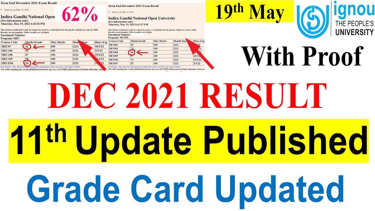IGNOU DEC 2021 Exam Result 11th Update Published | Grade Card Updated | important info