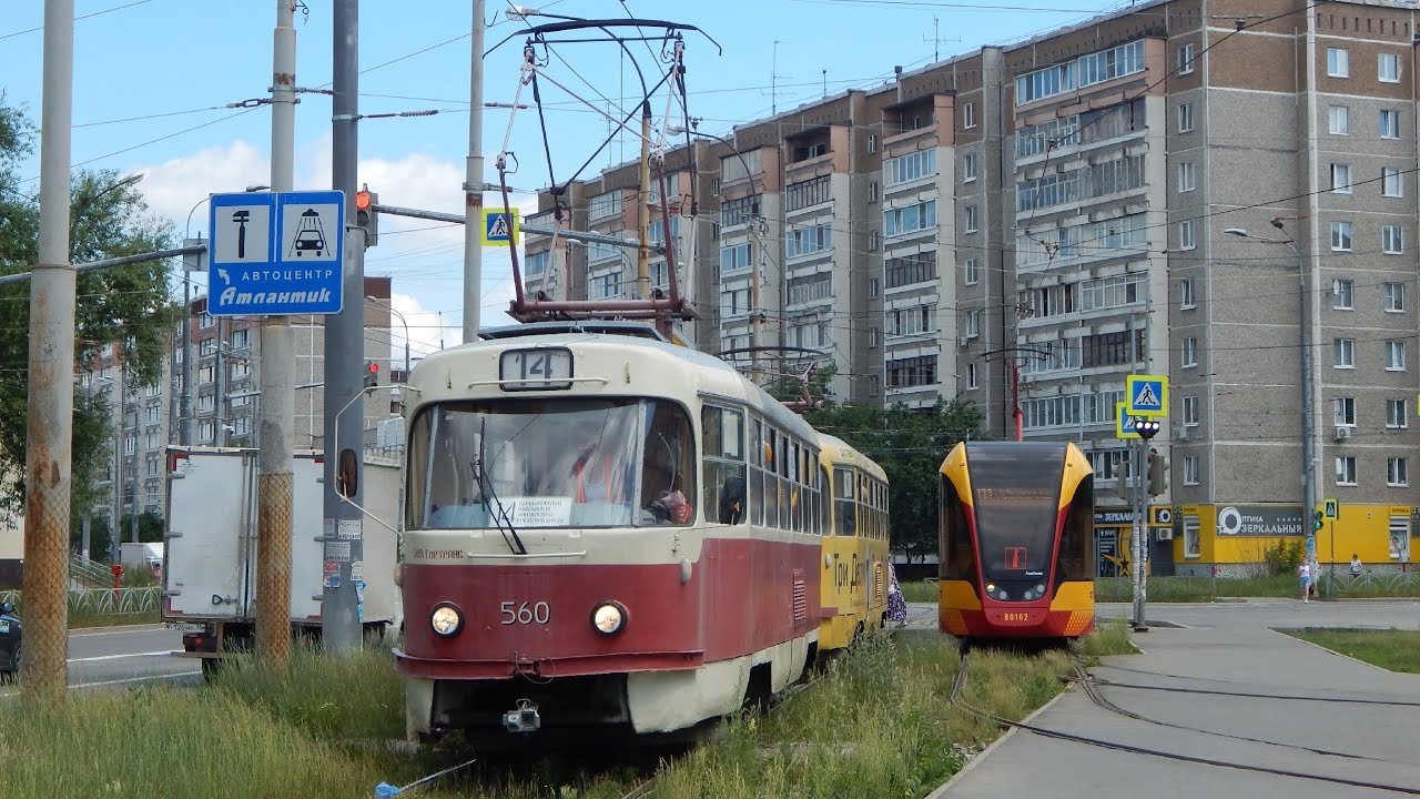 Поездка на трамвае Tatra T3SU | номер 560+561 | маршрут 14 | Екатеринбург 