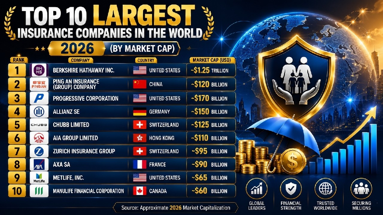 💰 Top 10 Largest Insurance Companies in the World 2026 | Market Cap Ranking | Berkshire Hathaway vs